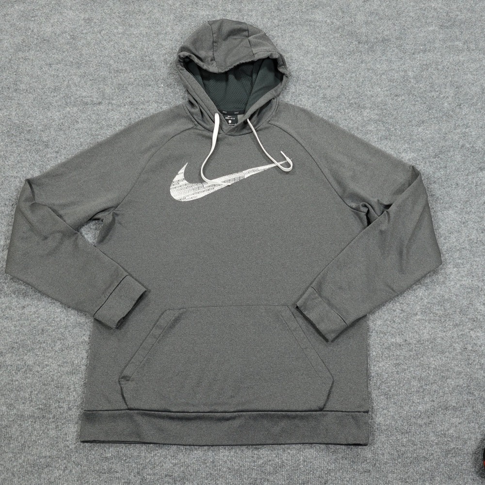 Nike Hoodie Men Large Gray Dri-FIT Graphic Swoosh Pullover Activewear 860485-071